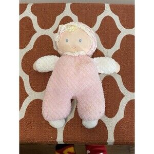 Eden Pink Baby Doll Waffle Weave Lovey Soft Blonde Hair Blue Eyes First Doll 11”